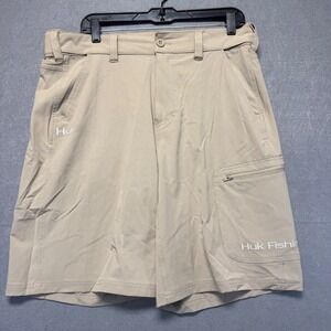 Huk Fishing Performance Shorts Tan 36x10 Cargo Zip Pockets Men's Size L
